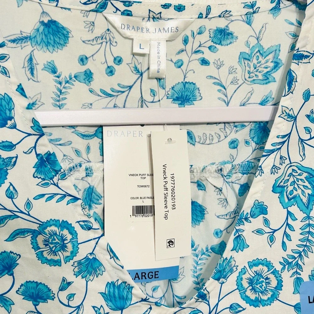 New! Draper James Paisley Floral Puff Sleeve Pullover Blouse Womens Size Large